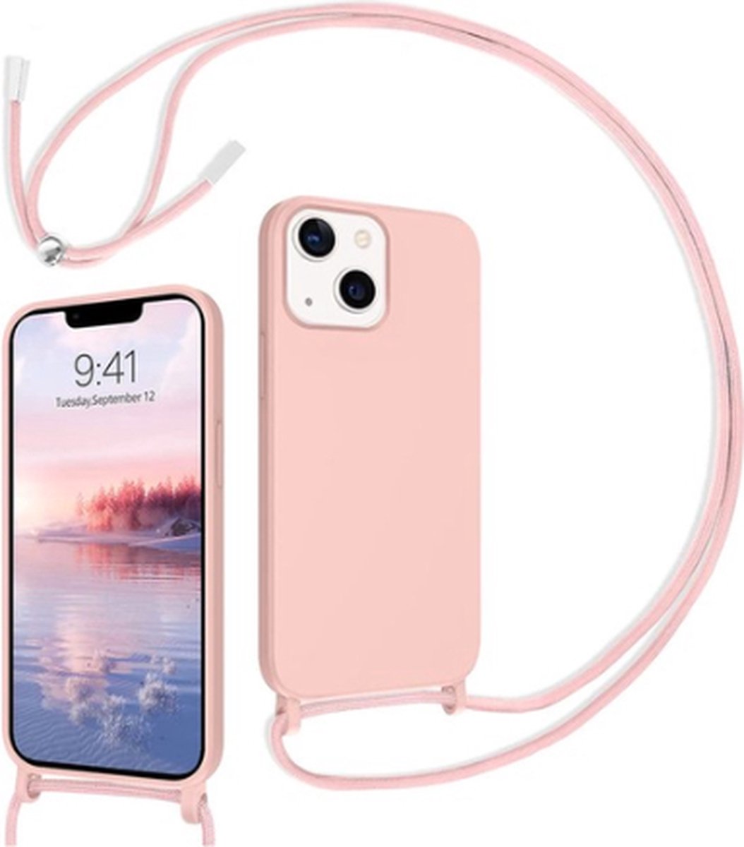 Iphone 14 Siliconen telefoonhoesje met koord - roze