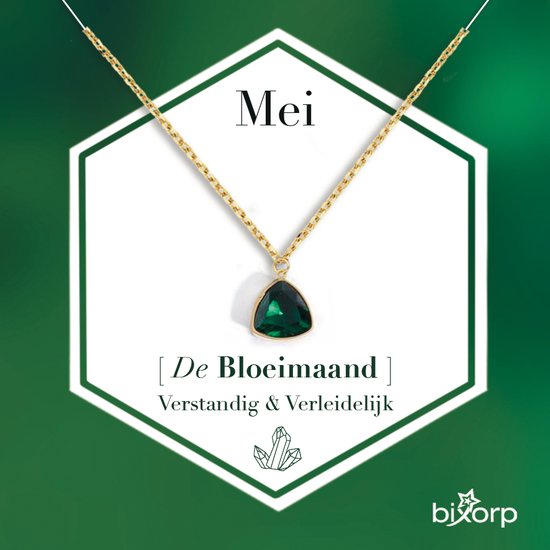 Bixorp Gems Geboortesteen Ketting Mei - Smaragd - Zirkona Hanger aan Goudkleurige Ketting - 45 + 5cm - Cadeau voor vrouwen