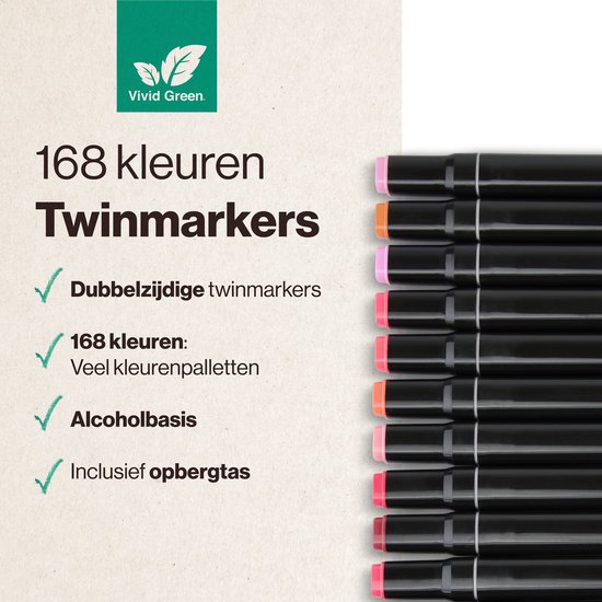 Vivid Green Twinmarkers 168 stuks voor volwassenen en kinderen - Alcohol markers - Stiften - Markeerstiften