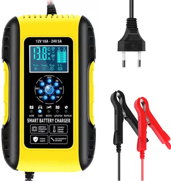 YDBAO Caricabatterie Da Auto Moto 6A 12V/24V Per Litio/Acido Al Piombo/LiFePO4 Carica Batteria Per Auto Moto Intelligente Caricabatteria Auto Moto Con Schermo Lcd