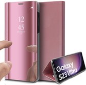 Hoesje geschikt voor Samsung Galaxy S23 Ultra - Book Case Spiegel Roségoud