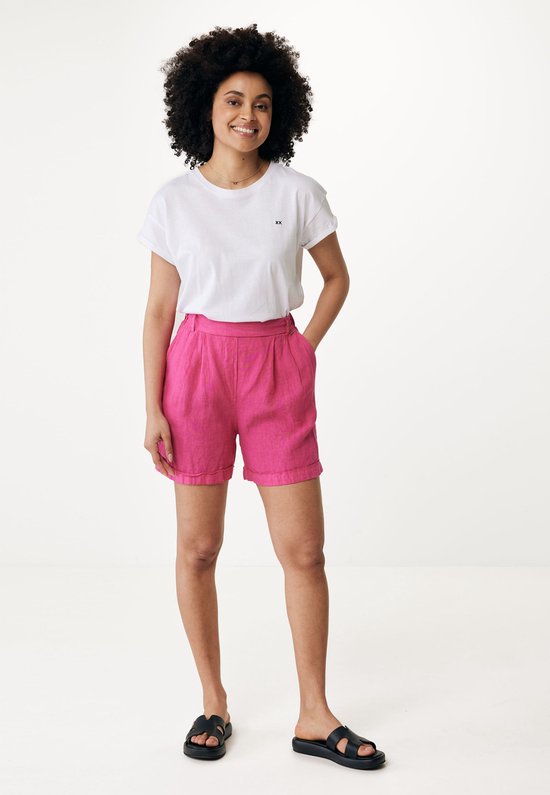 Linen Shorts With Side Pocket Dames - Roze - Maat L