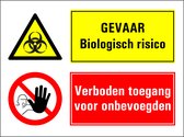 Biologisch gevaar, verboden toegang onbevoegden sticker 200 x 150 mm