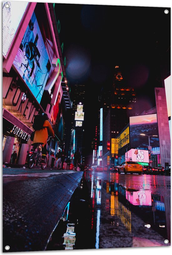 Tuinposter – Plein Times Square in Nacht - 80x120 cm Foto op Tuinposter (wanddecoratie voor buiten en binnen)