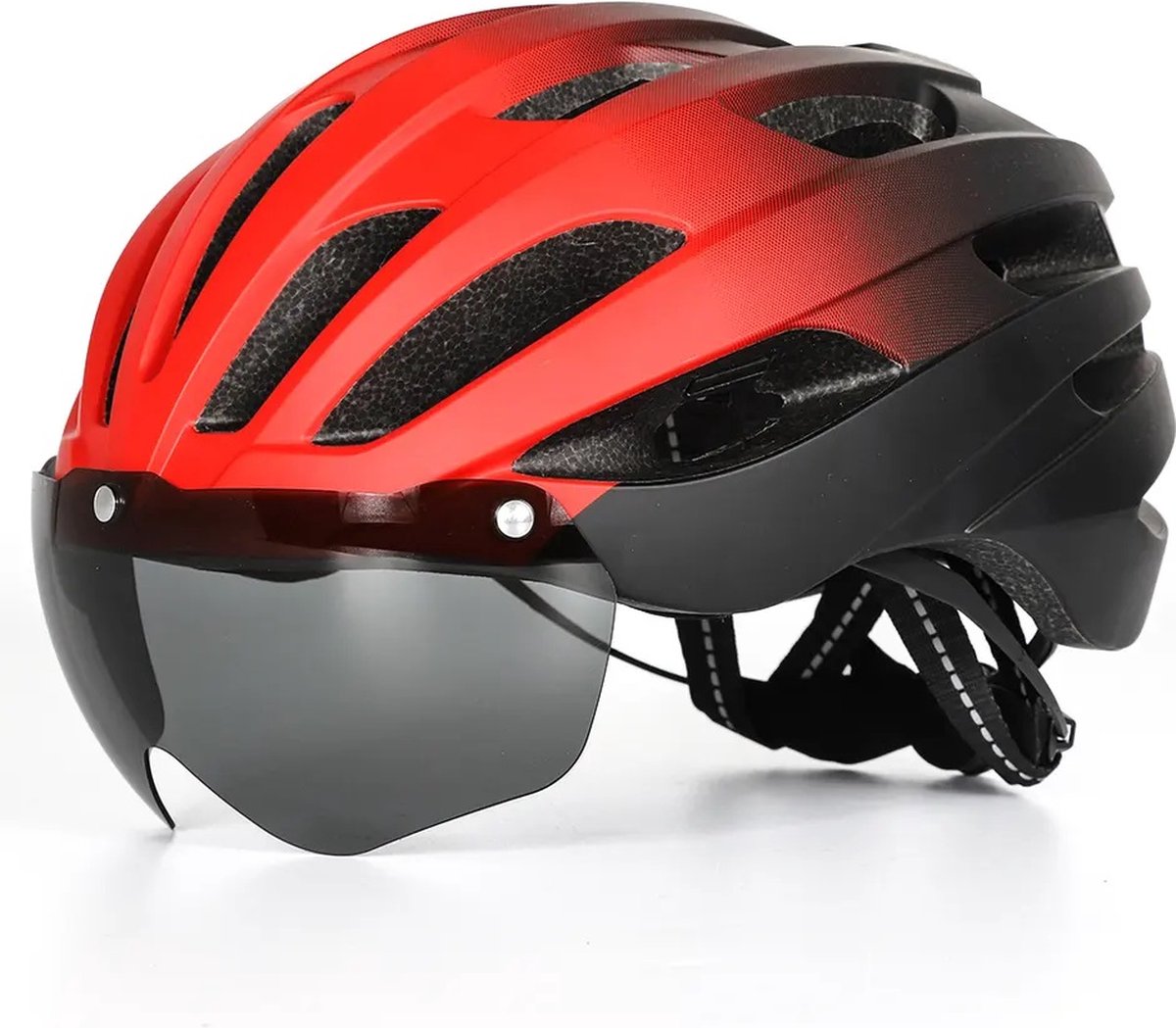 Fietshelm - MTB - Racefiets met magneet getint vizier - achterlicht - ultralicht 280g - 57cm-61cm Zwart-Rood
