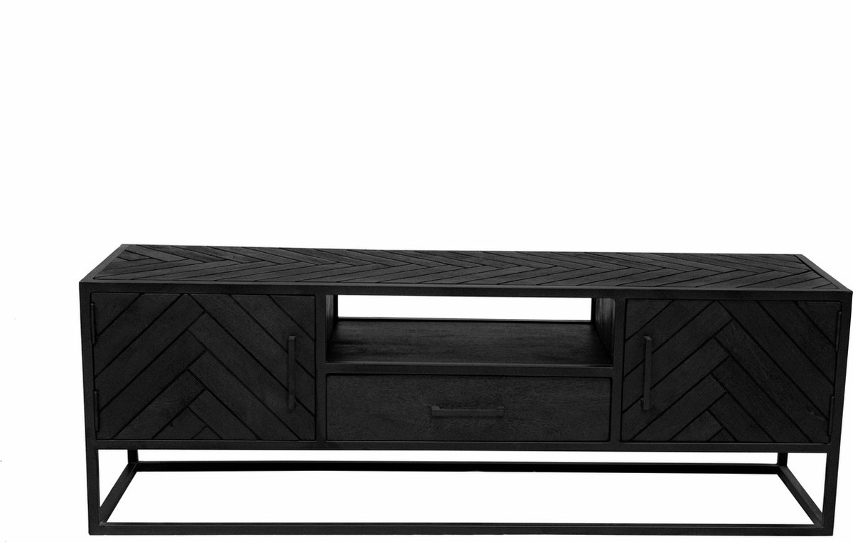 Mangohouten TV Meubel Toronto Black 145 cm Mahom Industrieel - TV Meubel van Mangohout & Metaal - Industriële TV Meubel