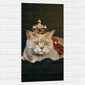 Muursticker - Kat als Koning met Kroontje - 50x100 cm Foto op Muursticker