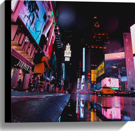 Canvas - Plein Times Square in Nacht - 40x40 cm Foto op Canvas Schilderij (Wanddecoratie op Canvas)