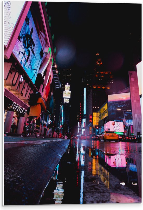PVC Schuimplaat - Plein Times Square in Nacht - 40x60 cm Foto op PVC Schuimplaat (Met Ophangsysteem)