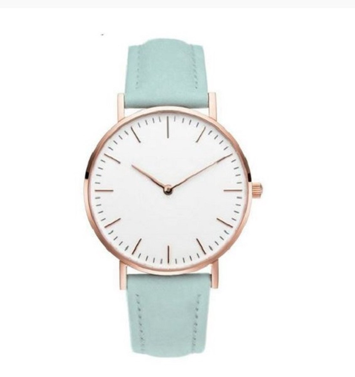 Kleijn Karoo - Ultralicht Turquoise horloge met wit rosé goud wijserplaat leer band maat ⌀ 23 cm