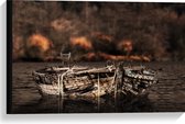 WallClassics - Toile - Vieux bateau en bois sur le Waer près de la forêt d'automne - 60x40 cm Photo sur toile (Décoration murale sur toile)
