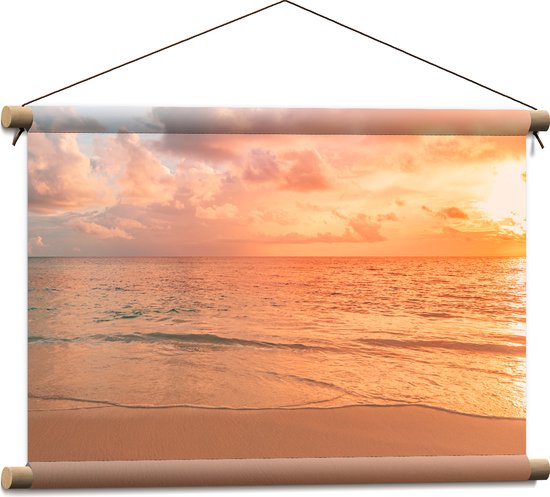 Textielposter - Oceaan met Prachtige Zonsondergang en Brede Horizon - 60x40 cm Foto op Textiel