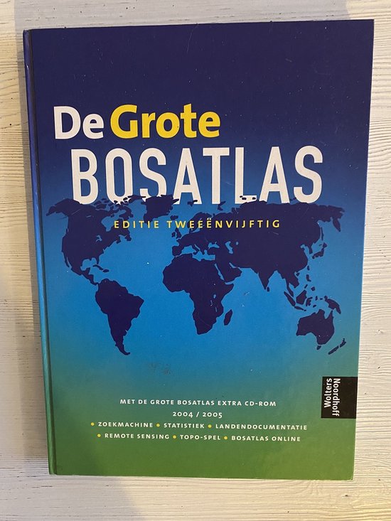 De Grote Bosatlas, editie tweeënvijftig, met wereldkaart.