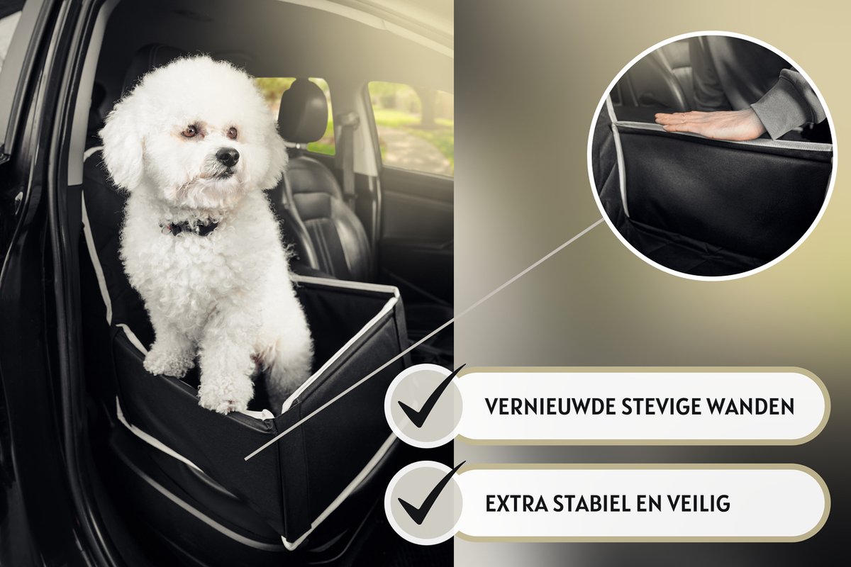 Autostoel Hond - Hondenmand Auto - Hondenstoel Auto - Zwart met Wit - 45cm x 45cm – foto 4