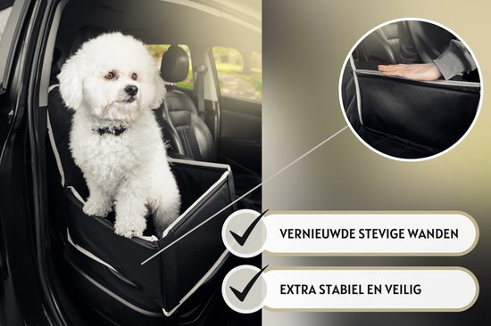 Autostoel Hond - Hondenmand Auto - Hondenstoel Auto - Zwart met Wit - 45cm x 45cm - HEIMR