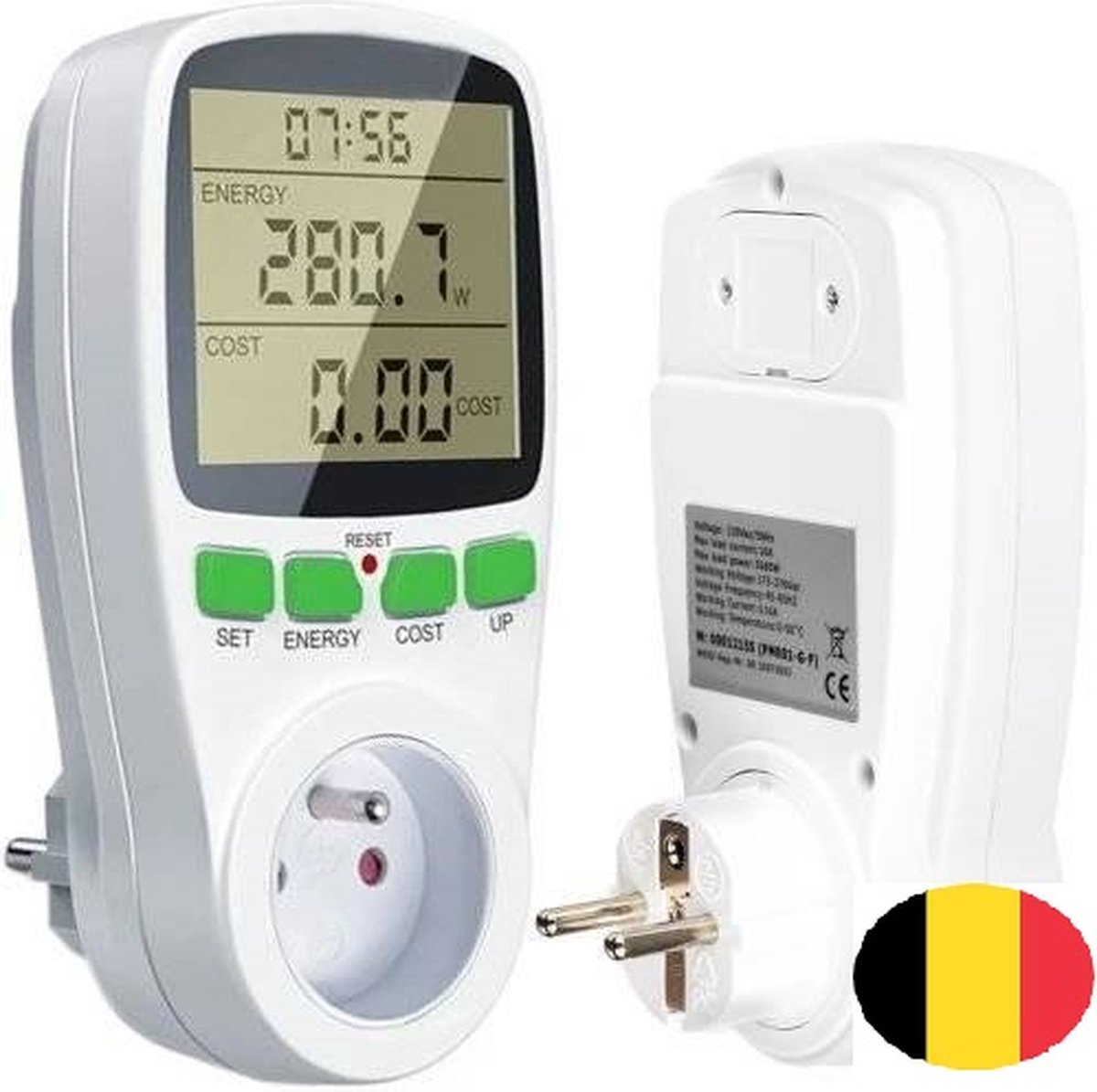 QualiPro Energiemeter – Verbruiksmeter – Energiekostenmeter – KWh meter – Stroomverbruik meter – Elektriciteitsmeter – Energiekosten - Stopcontact – Meerdere functies (België)