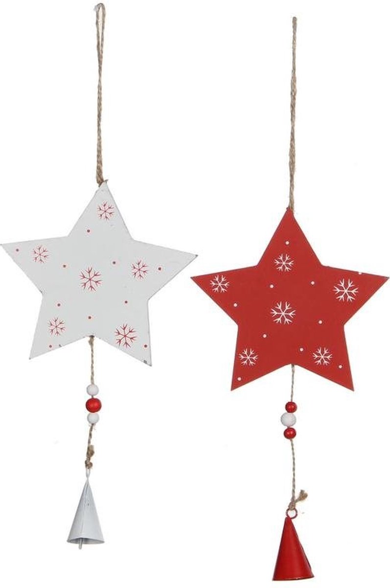Kersthangers - Ornament Ster Wit Rood 2 Keuzemogelijkheden - L12xb1xh34cm