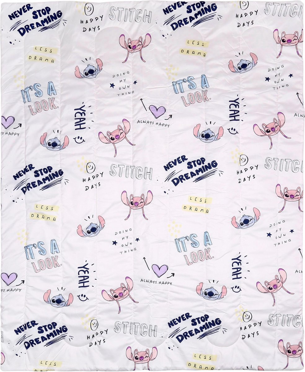 Disney Stitch en Angel - Wit en roze dekentje voor kinderen 120x150 cm OEKO-TEX