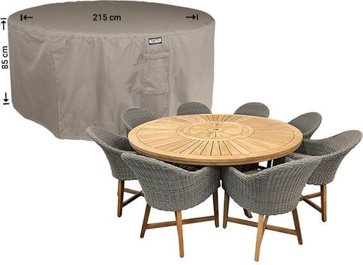 Raffles Covers ronde tuinsethoes - ⌀ 215 H: 85 cm - RDSR215 - Waterdicht - Ademend - UV-bestendig - Trekkoord - Beschermhoes tuinmeubelen Taupe