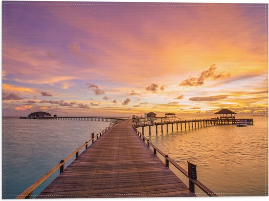 Vlag - Zonsondergang op het Water en Paradijs op de Maldiven - 40x30 cm Foto op Polyester Vlag