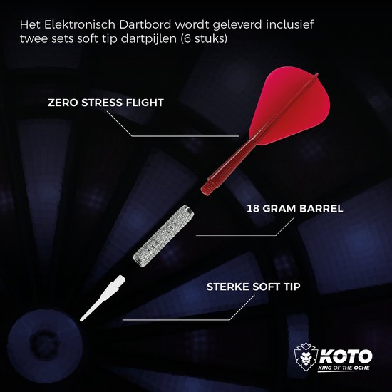 KOTO Pro 580, Elektronisch Dartbord, Dartbord met Softtip Darts, E-Darts Multiplayer, 36 spellen en meer dan 580 variaties, Professioneel Elektronisch Dartspel, DartSet. van KOTO — afbeelding 2