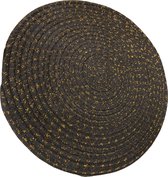 Set van 4 placemats rond zwart katoen/polyester met ingeweven 'gouddraad' Ø 39 cm