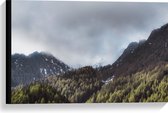 WallClassics - Canvas  - Wolken bij Bergen en Bos - 60x40 cm Foto op Canvas Schilderij (Wanddecoratie op Canvas)