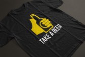 Shirt - Take a beer - Wurban Wear | Grappig shirt | Bier | Unisex tshirt | Drankspel | Klok | Wit & Zwart