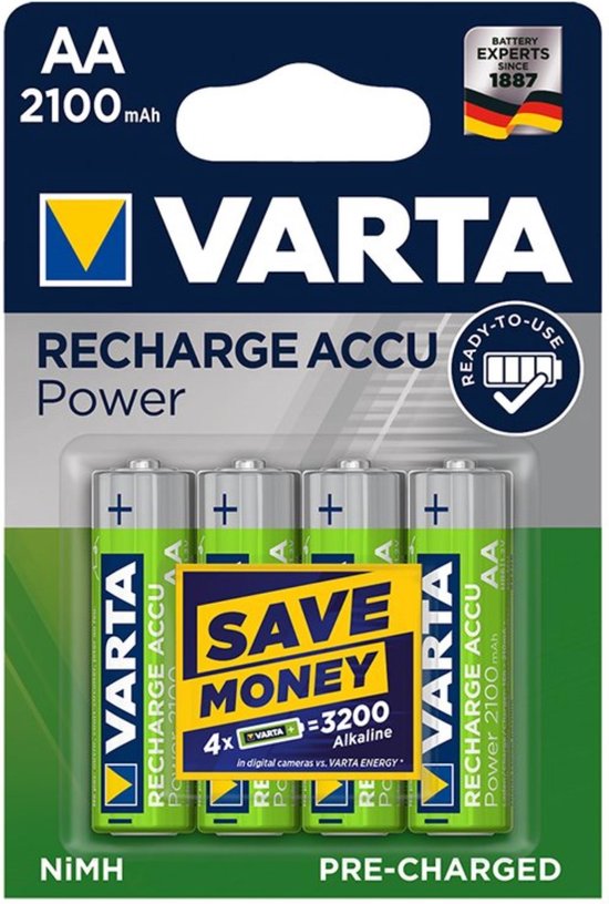 Varta Oplaadbare Batterijen AA 2100 mAh - 4 stuks | bol.com