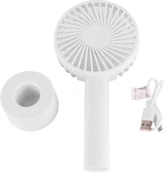 Benson Handventilator - 3 snelheden - oplaadbaar - inclusief houder - wit