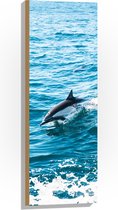 WallClassics - Hout - Dolfijn Zwemmend in de Zee - 30x90 cm - 9 mm dik - Foto op Hout (Met Ophangsysteem)