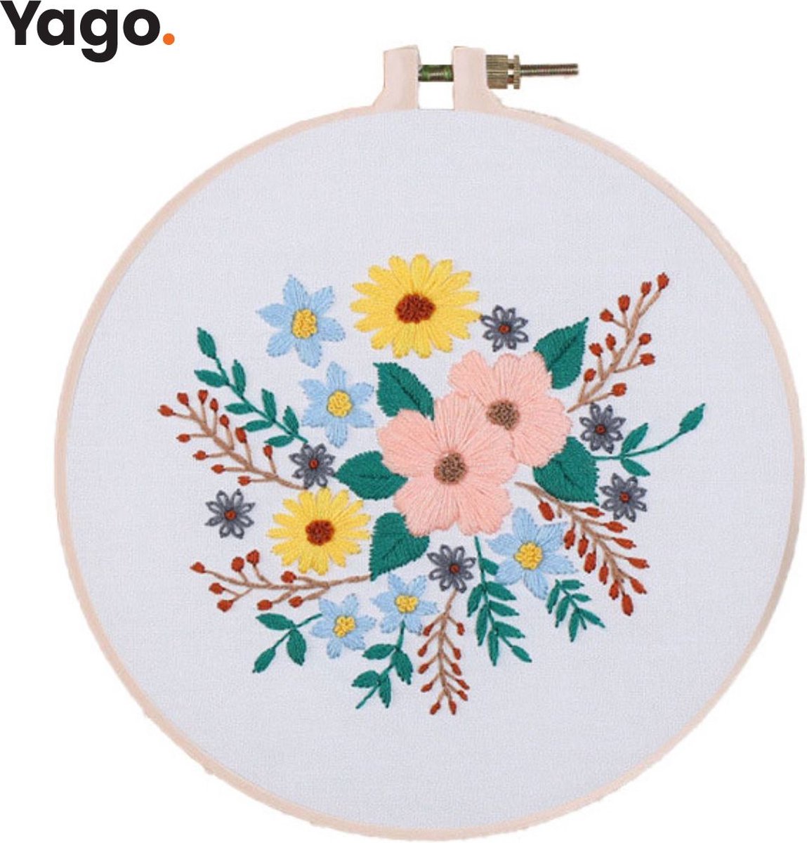 Yago Bloemenpracht - Borduurpakket | Starterskit | Alles inbegrepen | Patroon | Borduurring | Borduurgaren | Voor volwassen | Creatief | Hobby | Borduren | Ontstressen | Borduurset