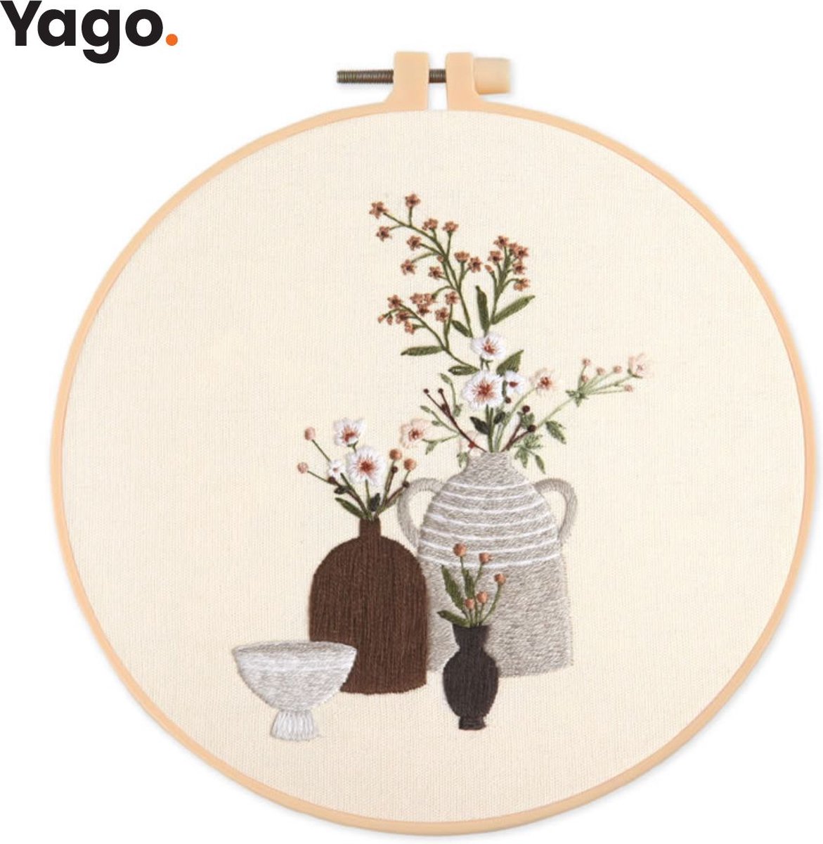 Yago Bloemige Potten - Borduurpakket | Starterskit | Alles inbegrepen | Patroon | Borduurring | Borduurgaren | Voor volwassen | Creatief | Hobby | Borduren | Ontstressen | Borduurset