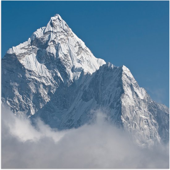 Poster Glanzend – Himalaya Gebergtes Vol Sneeuw boven Wolkenveld - 50x50 cm Foto op Posterpapier met Glanzende Afwerking
