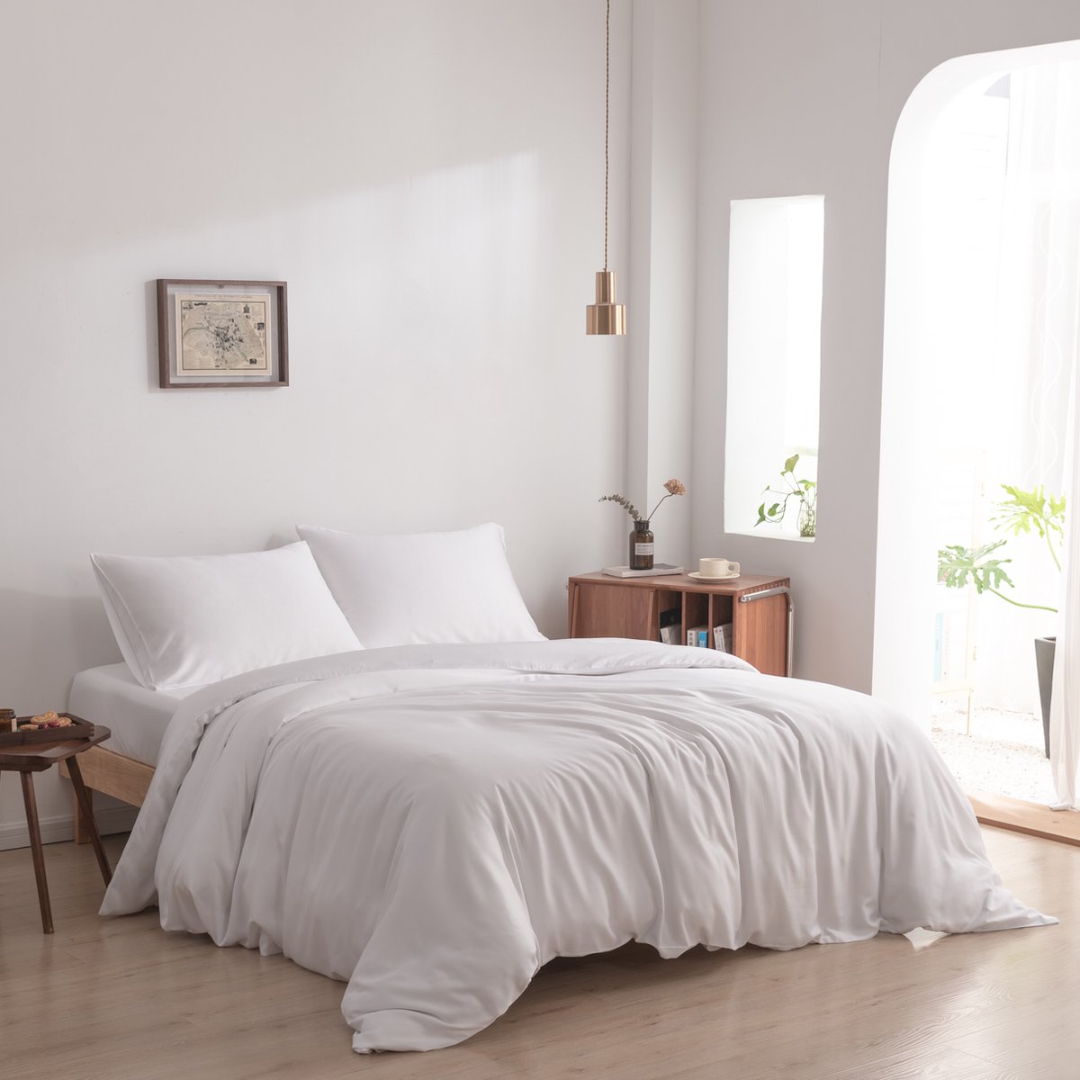 Bamboe dekbedovertrek Coco White wit 260x240/220 cm – Instopstrook, zacht, ademend & duurzaam | Boomba Bamboo®
