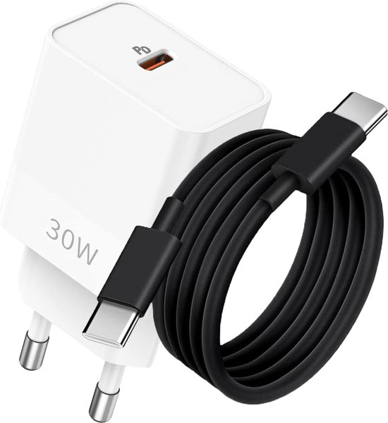 Razendsnelle USB-C Power Adapter met Nylon USB-C Oplaadkabel 2 Meter - Super Fast en Quick Charge 4.0 - Voor GSM, Tablet, Laptop, Telefoon