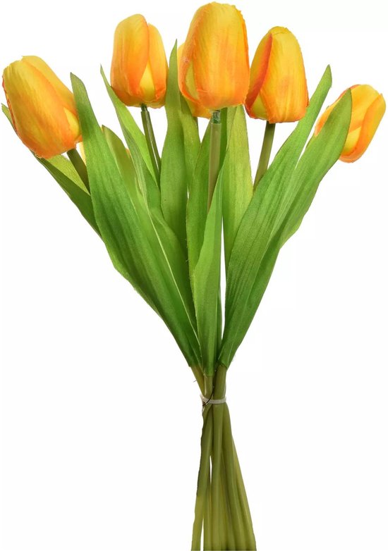 BOUQUET DE FLEURS TULIPES ARTIFICIELLES X7 35CM - JAUNE
