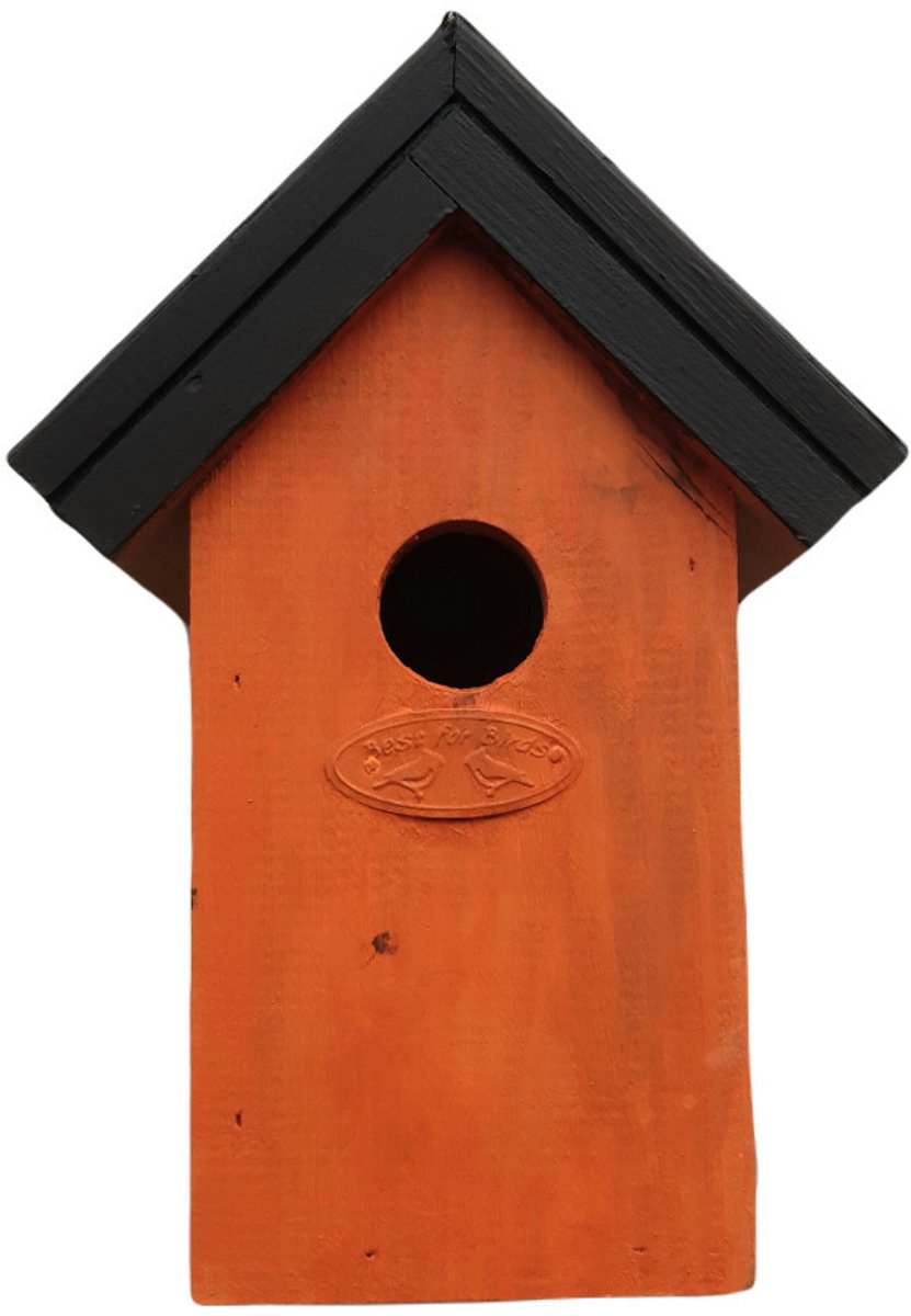 Houten vogelhuisje/nestkastje 22 cm - in het zwart/oranje maken - Dhz schilderen pakket - 2x tubes verf en kwasten