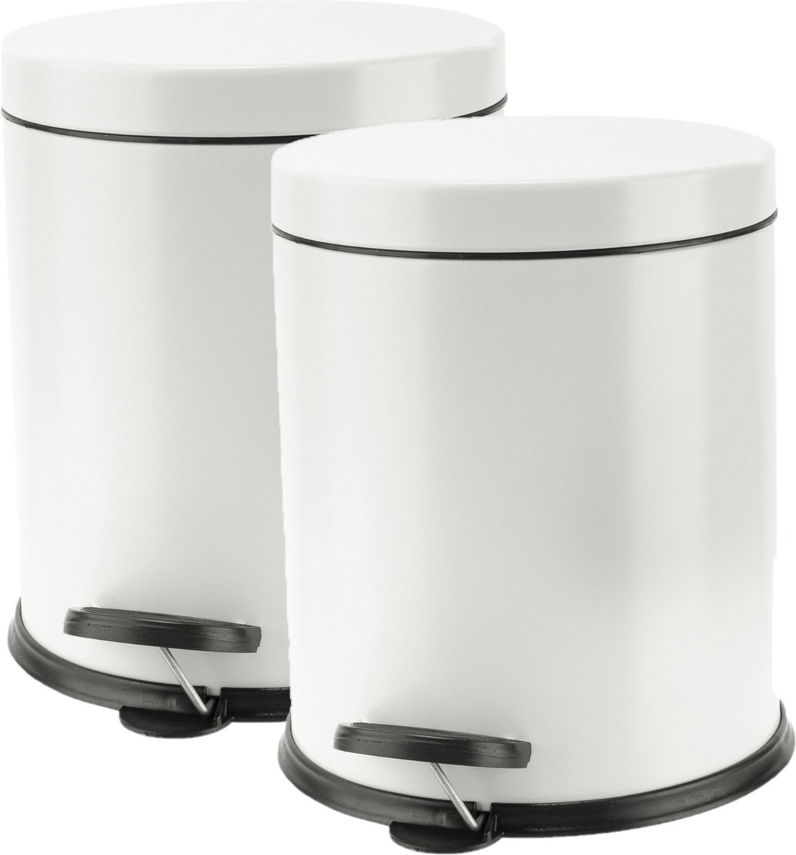 Goedkoopste 2x stuks vuilnisbakken/pedaalemmers wit 3 liter 24 cm RVS - Afvalemmers - Prullenbakken