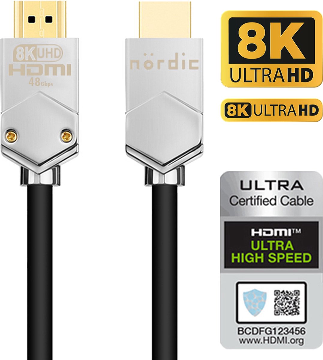 NÖRDIC HDMI -N1051A HDMI2.1 Câble HDMI Ultra Haut Débit - Certifié - 8K  60Hz 4K 120Hz