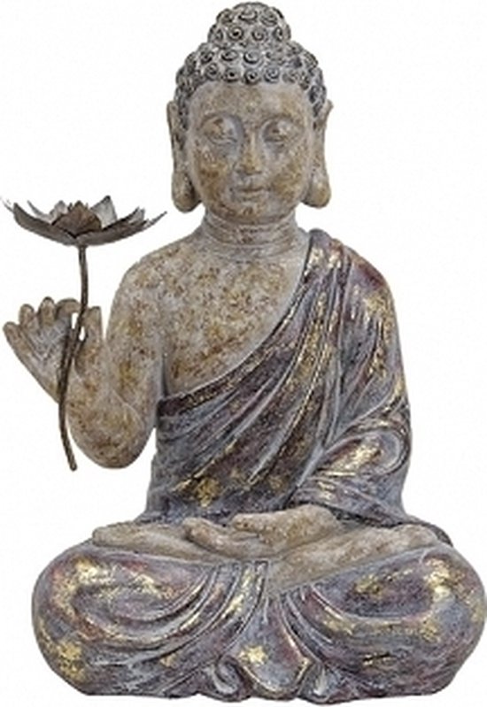 Statue de Bouddha assis avec fleur 48 cm | bol