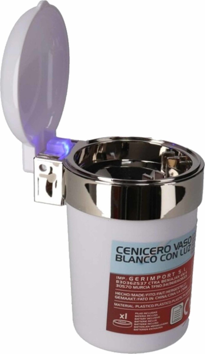 Goedkoopste 1x Auto asbakje met LED lichtje en deksel wit 11 x 9 cm - Geurvrije anti rook auto asbak