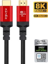 NÖRDIC HDMI-N1053 HDMI Ultra High Speed kabel - Gecertificeerd - 8K HDMI 2.1 - 5m - Zwart/Rood