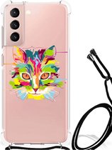 Silicone Case Geschikt voor Samsung Galaxy S21 FE Smartphone hoesje met doorzichtige rand Cat Color