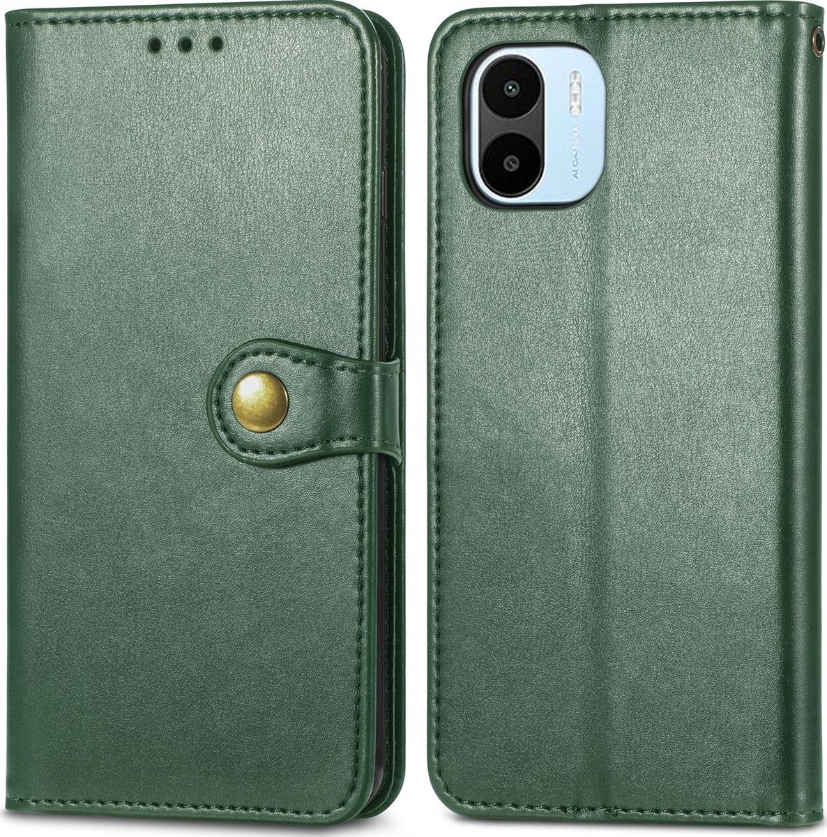 Mobigear Telefoonhoesje geschikt voor Xiaomi Redmi A1 4G Hoesje | Mobigear Snap Button Bookcase Portemonnee | Pasjeshouder voor 3 Pasjes | Telefoonhoesje voor Pinpas / OV Kaart / Rijbewijs - Groen