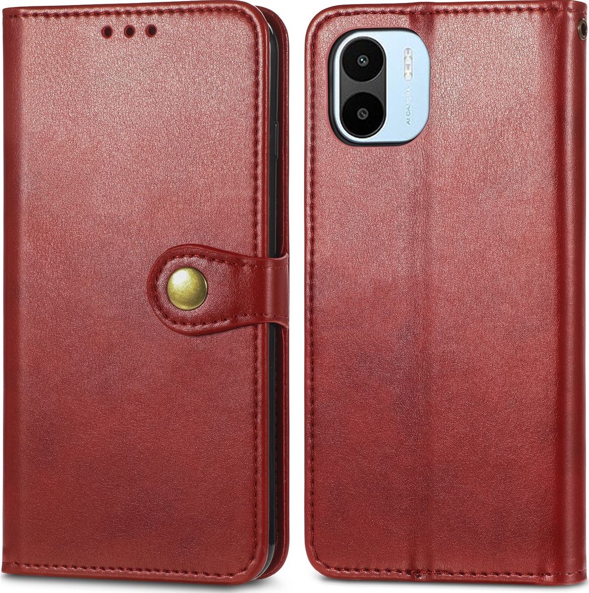 Mobigear Telefoonhoesje geschikt voor Xiaomi Redmi A1 4G Hoesje | Mobigear Snap Button Bookcase Portemonnee | Pasjeshouder voor 3 Pasjes | Telefoonhoesje voor Pinpas / OV Kaart / Rijbewijs - Rood