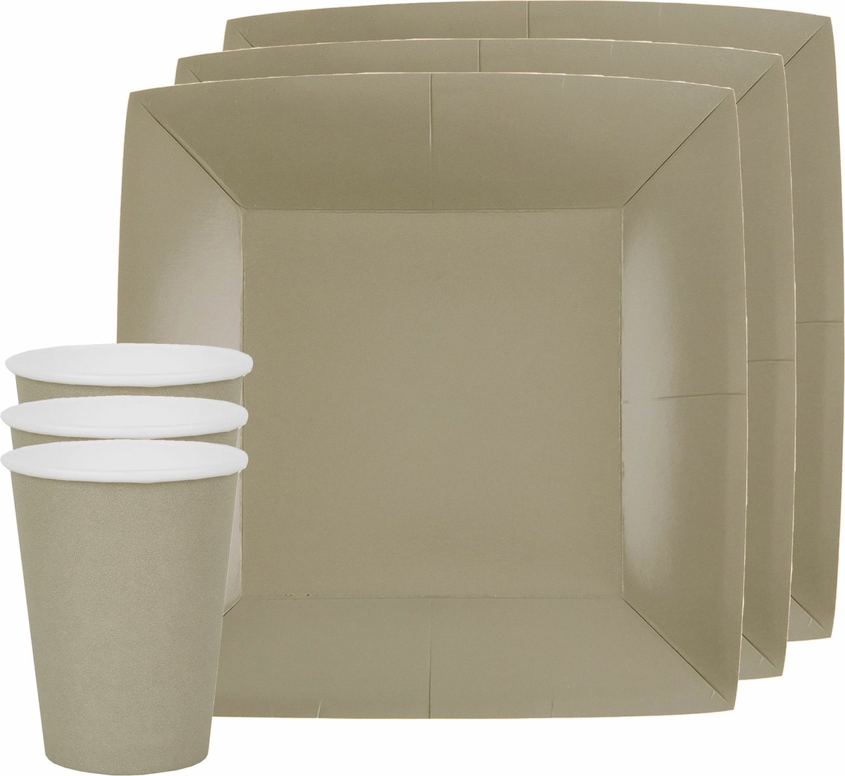 Santex feest/verjaardag servies set - 10x gebaksbordjes en bekertjes - taupe/beige - karton