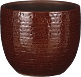 Mica Decorations - Plantenpot/bloempot - terracotta - kastanje bruin flakes relief- D14/H12 cm
