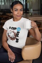 Shirt - A cup of joy - Wurban Wear | Grappig shirt | Koffie | Unisex tshirt | Koffiezetapparaat | Koffiebonen | Wit & Roze