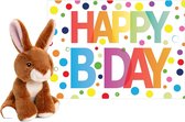 Keel Toys - Knuffel konijn 12 cm - met A5-size Happy Birthday verjaardag cadeau sturen wenskaart